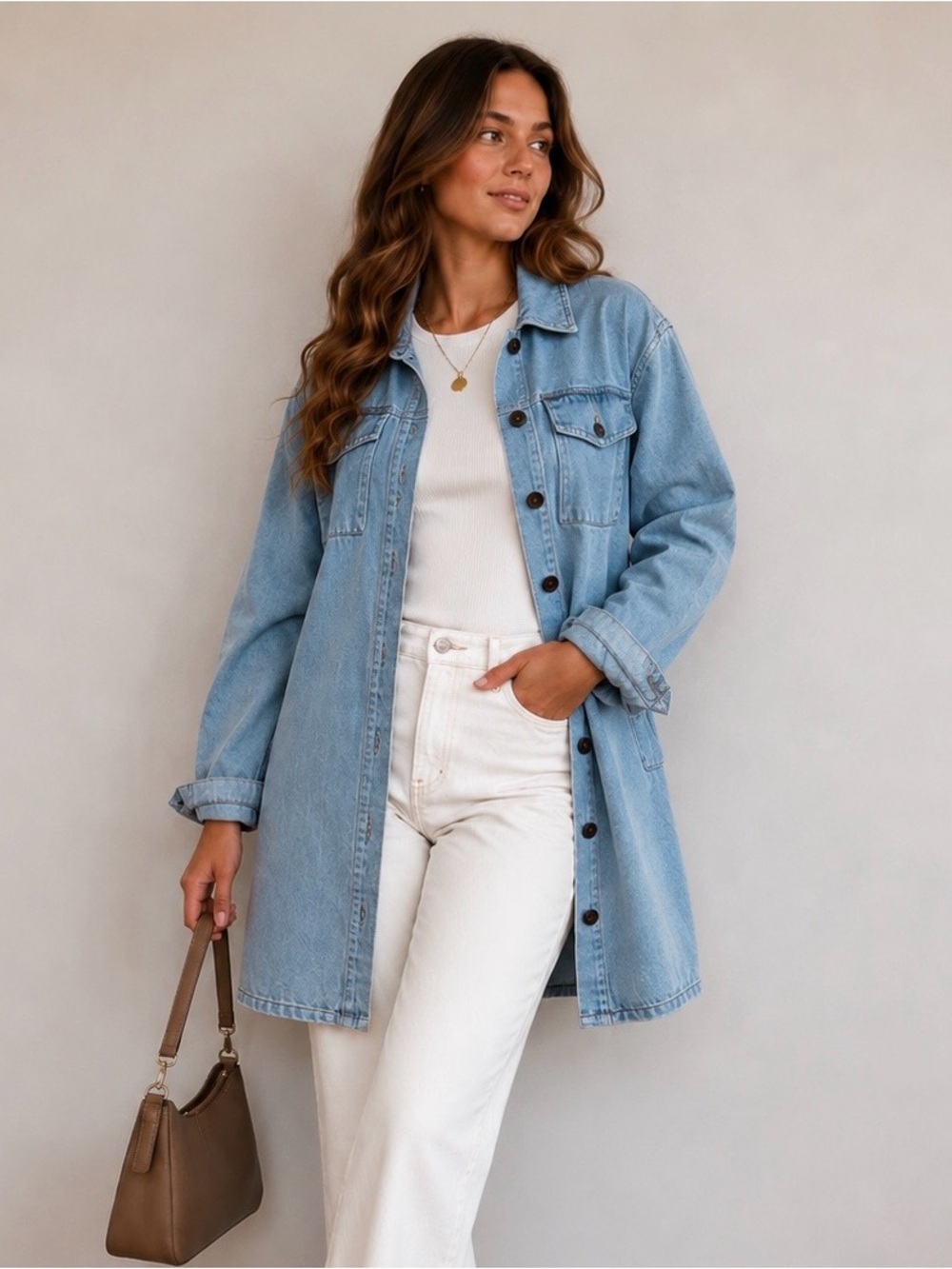 Avec Les Filles Light Blue Denim Longline Jean Jacket